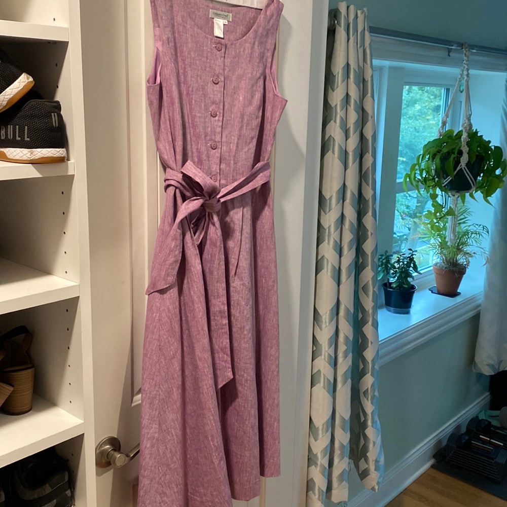 Cold water creek Purple dress button closure with belt tie
